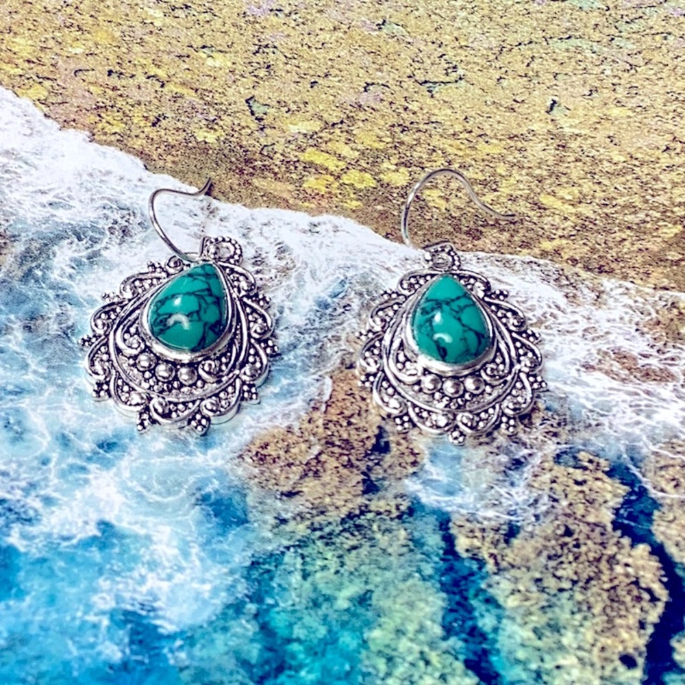 Silver Turquoise Drop Earrings